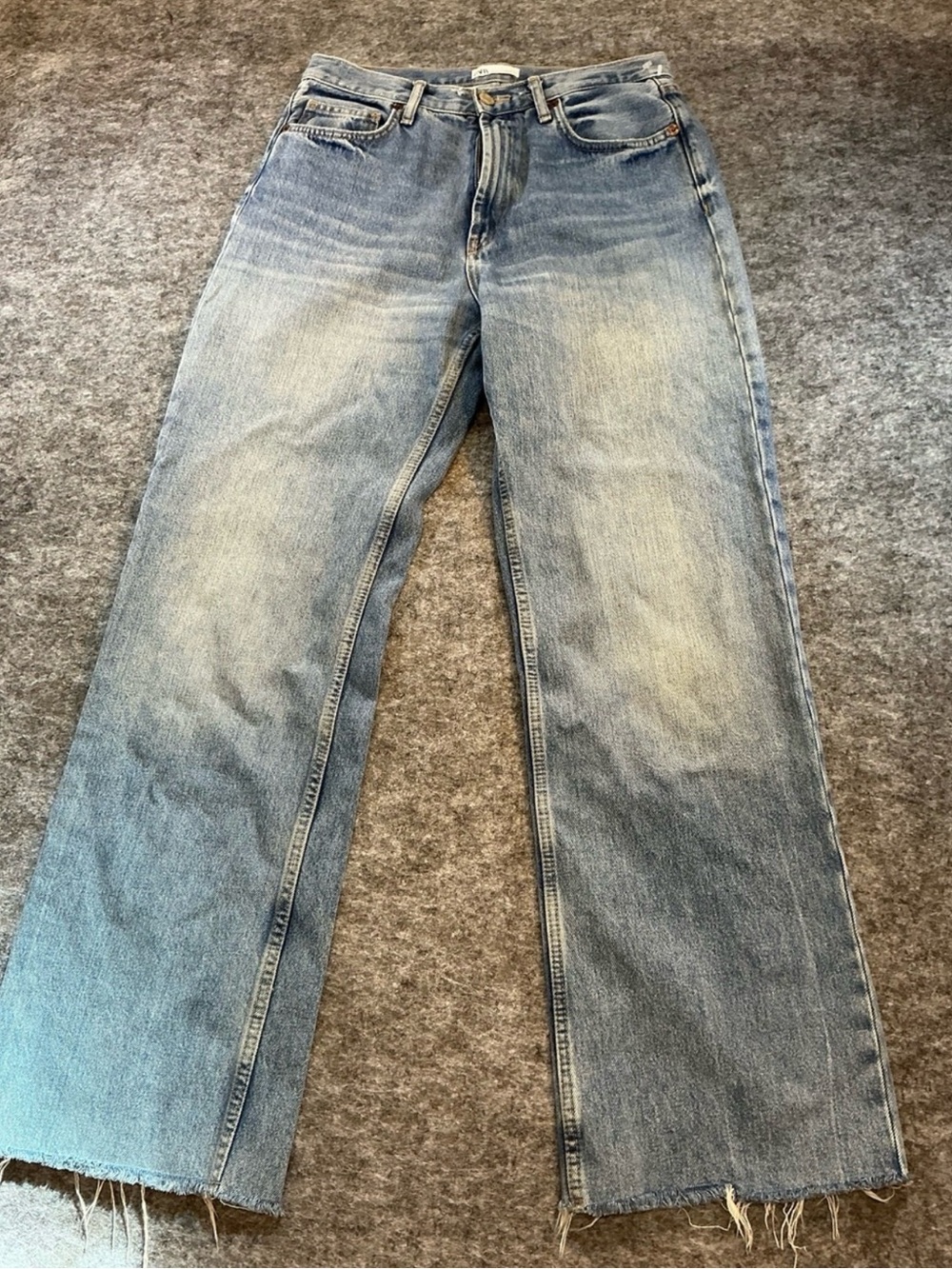 Zara High Rise Wide Leg Cotton Light Blue Straight-Leg Jeans Size 8